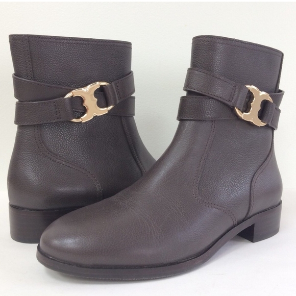 Tory Burch Dark Brown Ankle Boots with Gold Buckle Size 8M